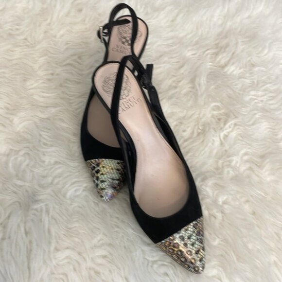 Vince Camuto Stanton Cap Toe Snake skin slingback heels - Picture 2 of 5